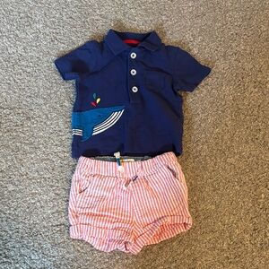 Baby Boden Navy and Red Polo Shirt with shorts 0-3m like new!